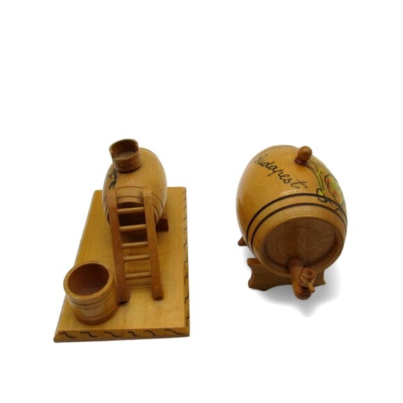 Miniature WOODEN BARREL Set with Grape Design Hungary Vintage - Picture 6 of 10